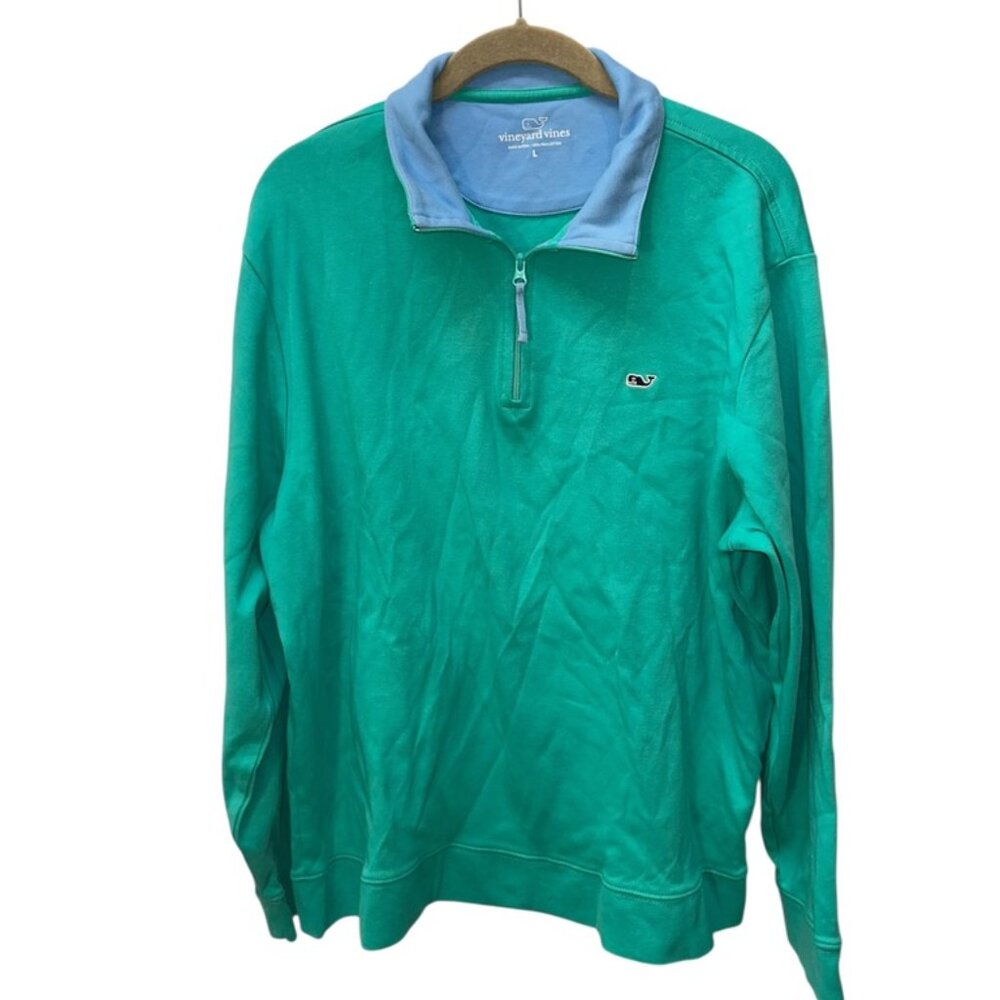 Vineyard Vines blue green soft jersey knit half zip sweatshirt top L